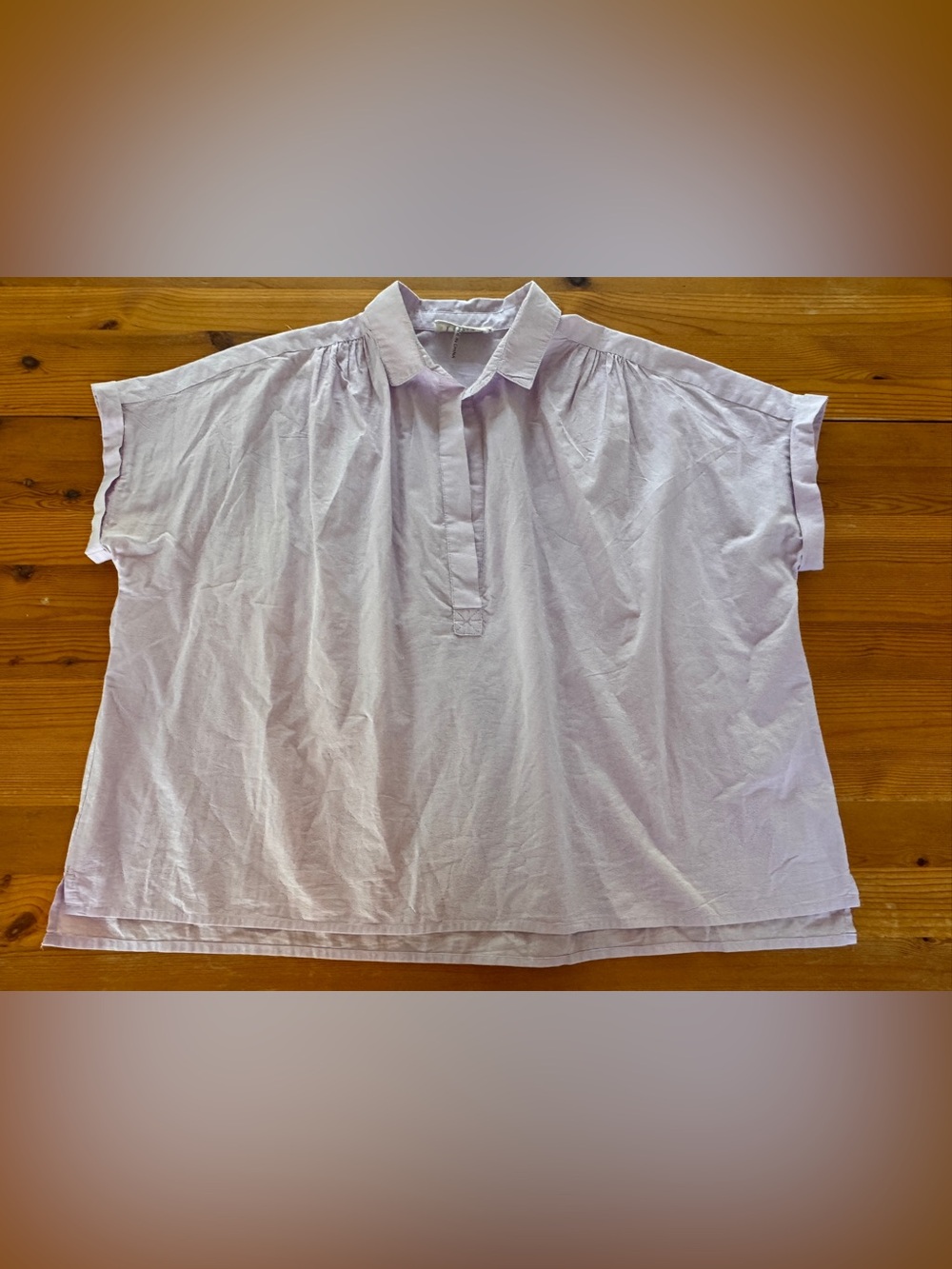 Light Lavender Women's Short Sleeve Collared Pullover Cropped Blouse
